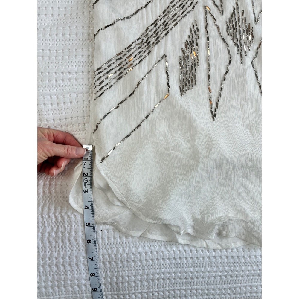 IKKS Shift Dress Mini White Metallic Beading Embellished Festival Women 38 or M - Picture 12 of 15